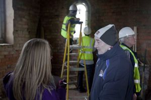 Laura (Yorkshire Evening Post) and Derek,  admiring the new windows being fit, 11th Feb 2010