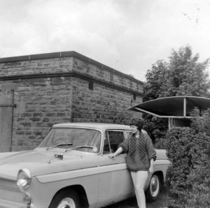 Carol Badham, by the bike shed near the stores 1963