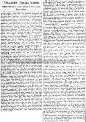 Brecon Times 1917 Tribute To Frank Howis