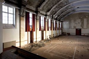 Ballroom showing the damage caused by the removal of the tiles