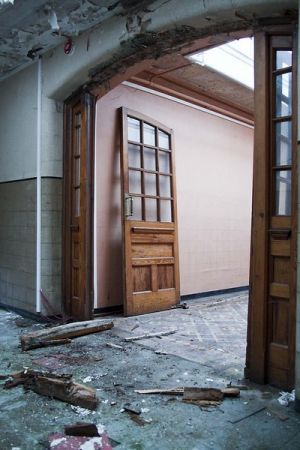 Corridor, doors in the entrance block literallt smashed out for removal? 26th February 2010